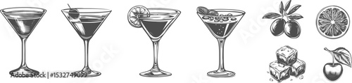 Set illustrations of vermouth isolated on transparent background. Vector graphics