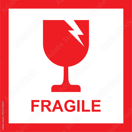 Common packaging & warning symbols with curved frame. Fragile, vector icon