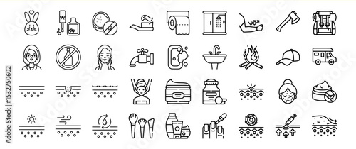Skincare Icons Set Black Line Art Illustrations vector