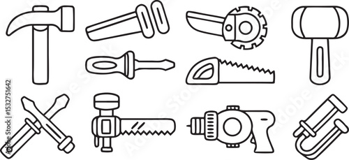 Tools Icon Set Vector Illustration Minimalist Line Art Construction Symbols