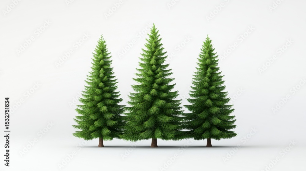 Obraz premium Lush Green Evergreen Trees on a Minimalistic White Background