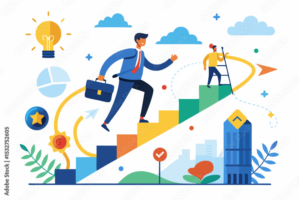Fototapeta premium Flat vector illustration depicting a modern digital payment concept with two young characters using smartphones in front of a large online payment interface.