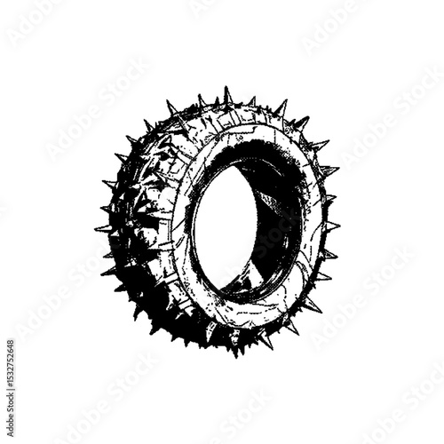 Wheel with spikes Pixel art vector. The pixels are scattered, dissolve. Vector monochrome style. Abstract random squares, background. Template. Monochrome style. ilustracion en vector 