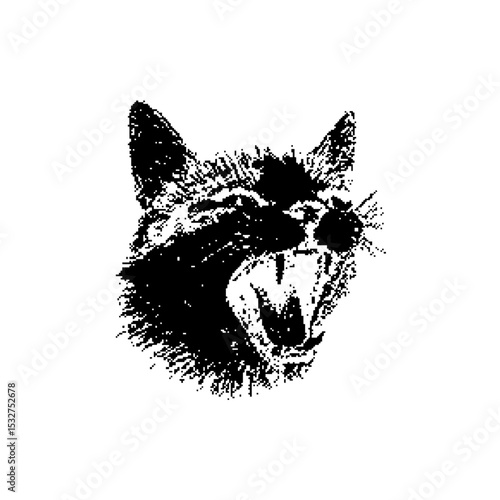 Raccoon Pixel art vector. The pixels are scattered, dissolve. Vector monochrome style. Abstract random squares, background. Template. Monochrome style.Mapache  ilustracion en vector