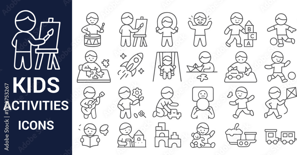 Kids Activities Icons A Comprehensive Collection of Line Art Illustrations for Children's Activities Kids Activities Icons A Comprehensive Collection of Line Art Illustrations for Children's Activities