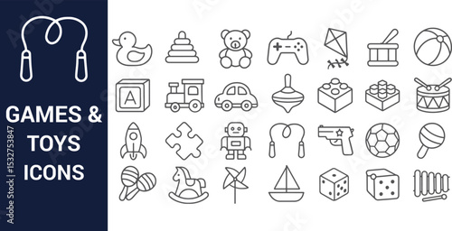 Collection of Line Art Icons Games & Toys for Kids