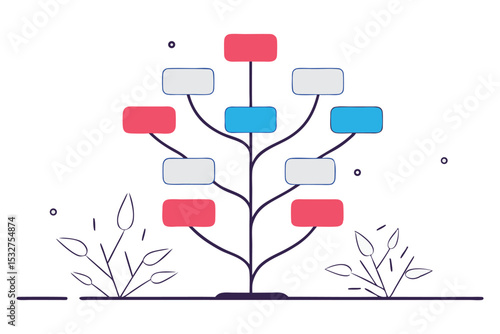 A tree where each branch holds bubble-like task nodes—complete, pending, flagged—growing out organically