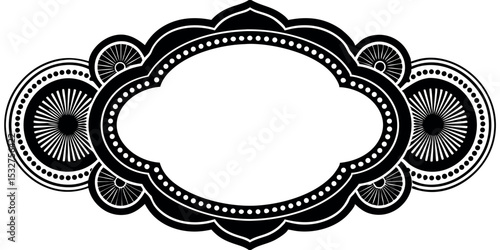 Ornate Black and White Frame with Circular and Floral Elements Perfect for Invitations Certificates or Decorative Designs with a Vintage or Elegant Aesthetic for