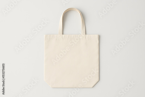 Blank beige cotton tote bag mockup on light gray background