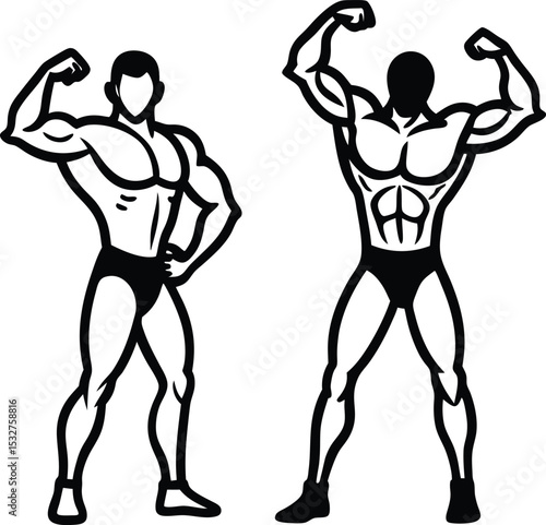 Silhouette vector illustration of a muscular man in a swimsuit showing anatomy and strength