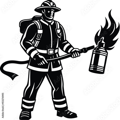 Firefighter Bravely Battling Blaze