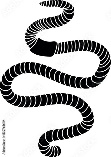 Black silhouette of earthworm isolated on white background