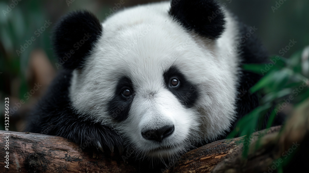 Obraz premium close-up portrait of a giant panda with soft fur and expressive eyes — perfect for educational content, wildlife articles, conservation campaigns, or children's books 