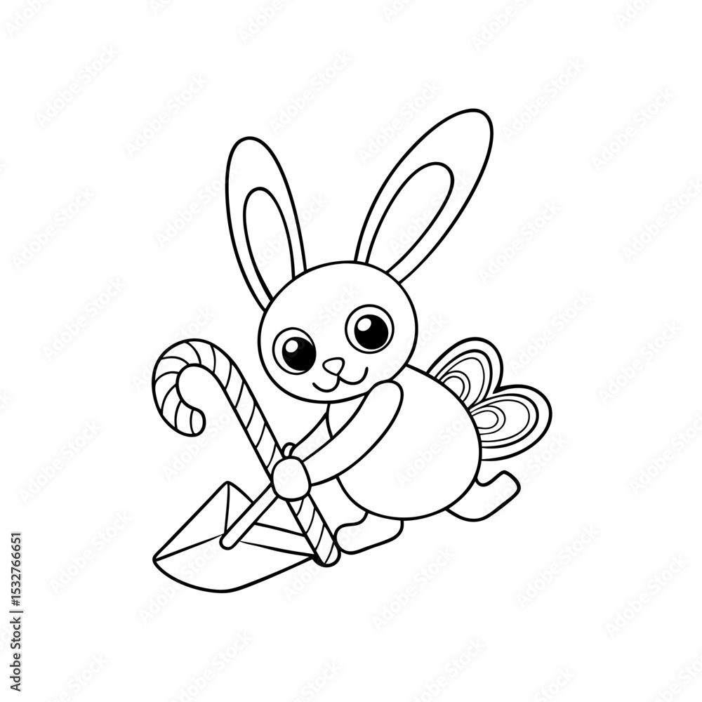 Obraz premium Bunny Digging with a Shovel Coloring Page