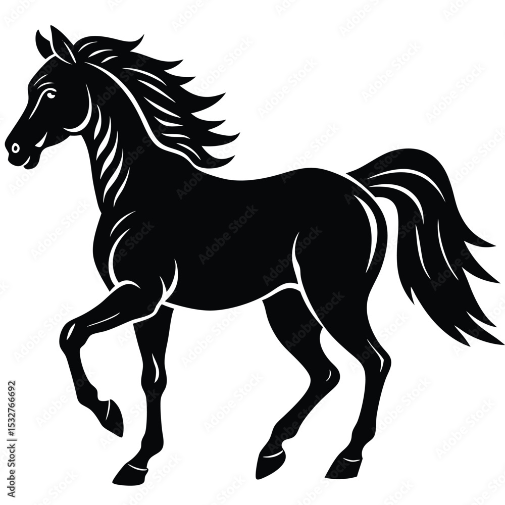 Obraz premium Majestic Stallion Elegant Black Horse Illustration