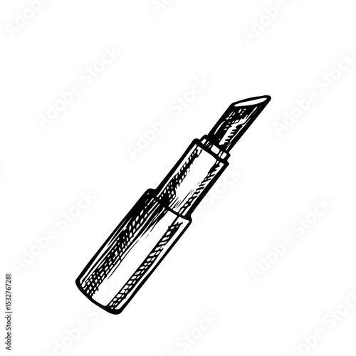 Lipstick. Black and white vector graphics made by hand. An isolate on a white background. An element of the design of a flyer, banner and poster, packaging and labels of cosmetology and beauty salon.