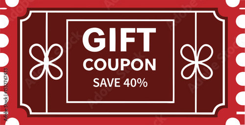 Promotional Gift Coupon with 40 Percent Savings: An Enticing Offer for Shoppers Looking for Discounts and Special Deals, Featuring Eye-Catching Design and Clear Messaging to Attract Attention