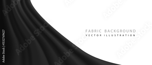 Realistic black fabric curtain wave on white blank space background vector