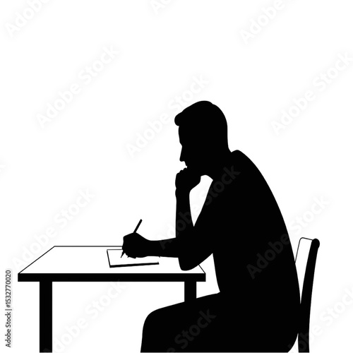 Person Writing at Desk Silhouette | Isolated Student Writer for Education, Creative Projects and Office Marketing Materials