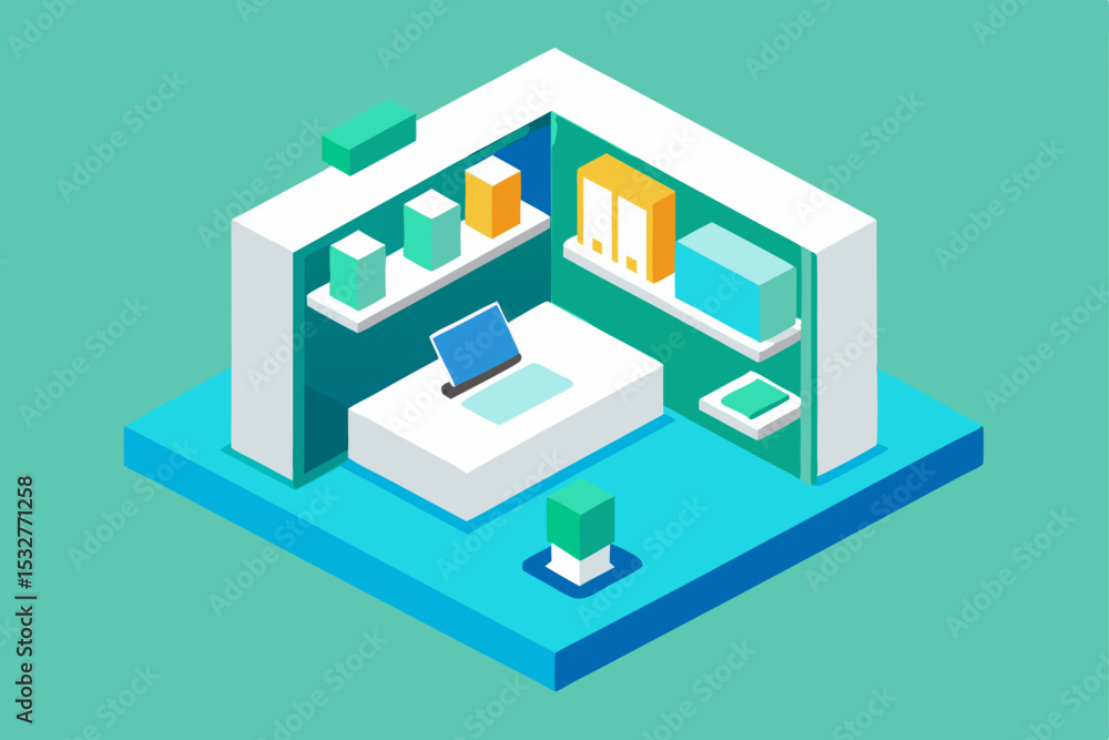 Fototapeta premium Isometric vector house icon on a white background depicting urban building architecture