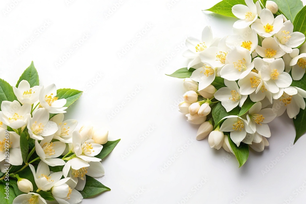 Fototapeta premium Elegant jasmine flower arrangement on a clean white background for product presentation
