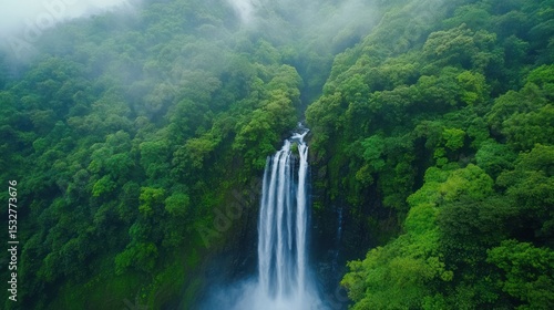 Waterfall in Lush Green Forest