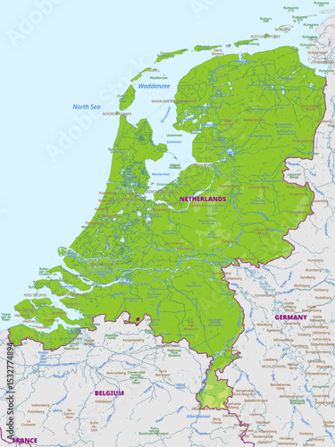 Canvas Print Detailed physical map of the of Netherlands