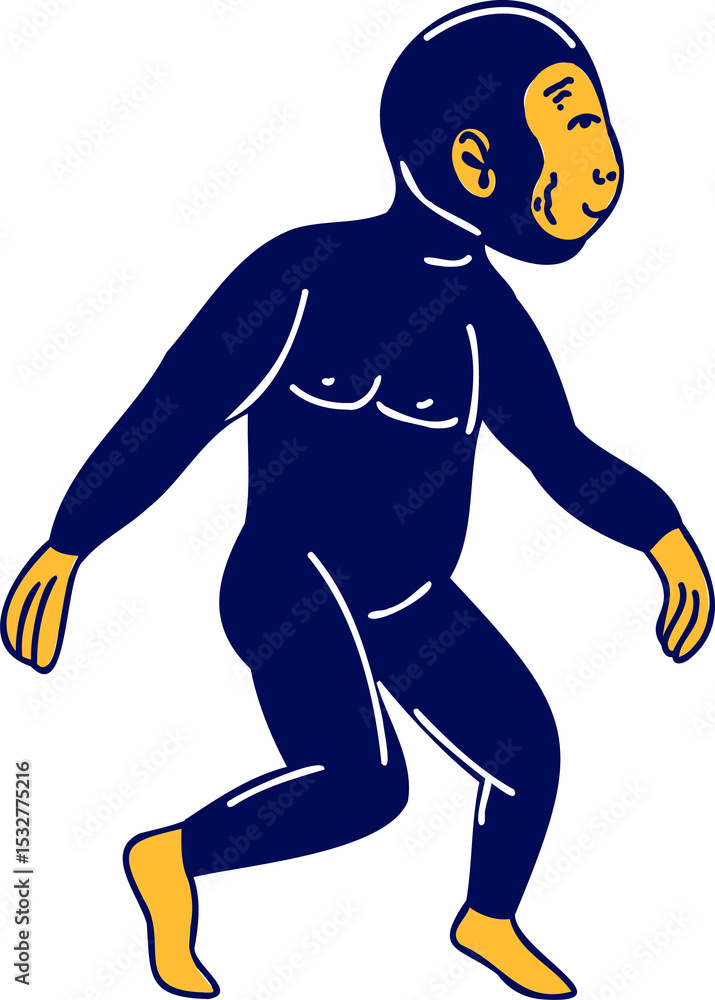 Obraz premium Flat design monkey-human figure is walking with navy body and yellow face on transparent background