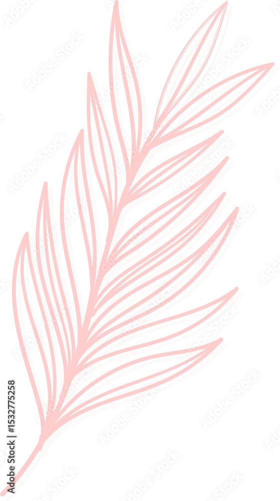 Naklejka premium Stylized coral pink palm leaf is being shown in hand-drawn flat design on transparent background