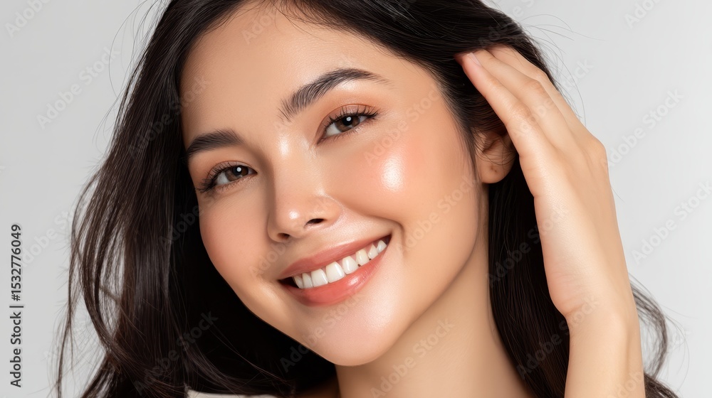 Striking portrait of a woman with long, flowing black hair, captivating study of beauty and elegance Striking portrait of a woman with long, flowing black hair, captivating study of beauty and elegance