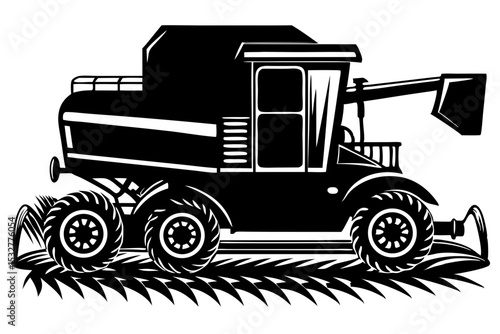 Powerful Combine Harvester A Black and White Illustration of Agricultural Machinery