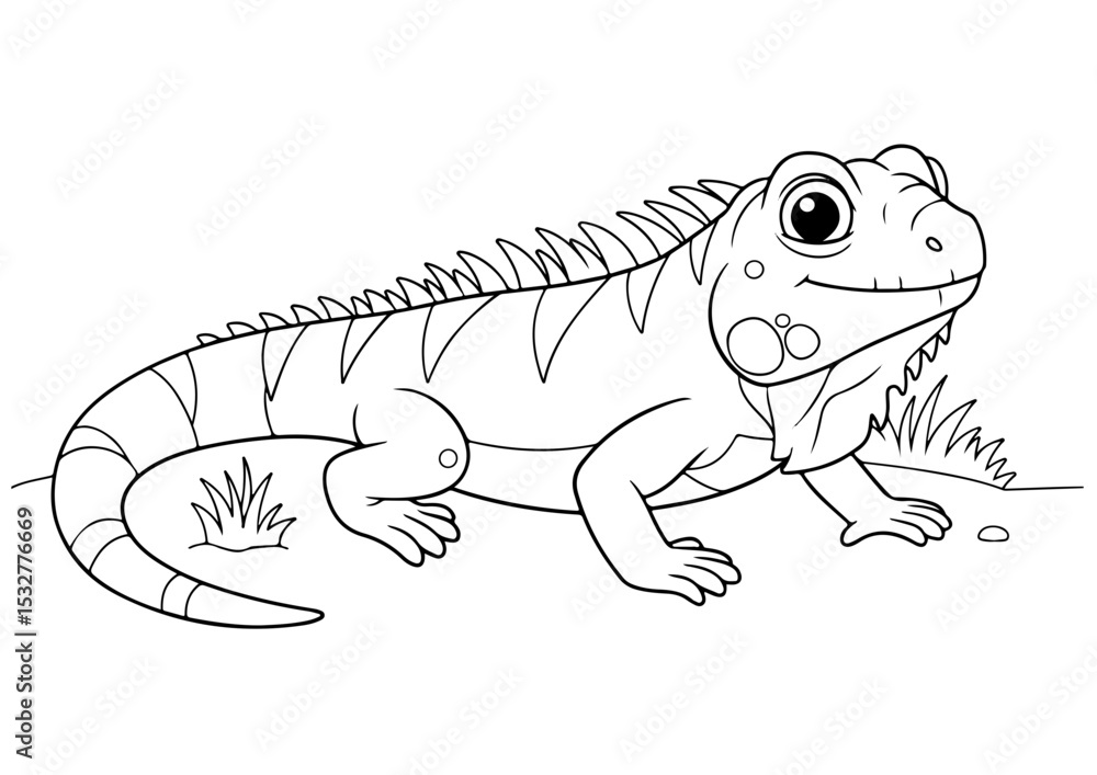 Obraz premium iguana cartoon outline line art coloring page for adult children's kids, vector illustration, white background