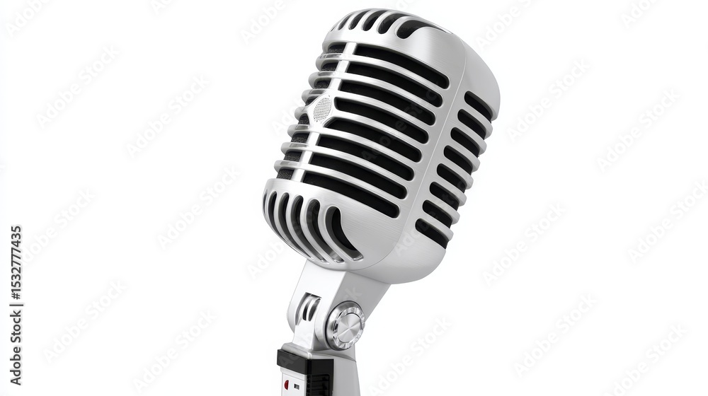 Fototapeta premium Professional studio microphone on stand, a tool for pristine audio recording and broadcasting
