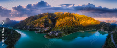 Aerial view of the Tena Valley, Pyrenees, Huesca, Aragon, Spain