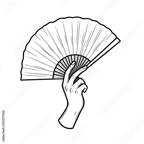Elegant hand holding a traditional folding fan in a graceful manner 