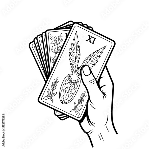 Hand holding tarot cards with intricate designs symbolizing fortune and fate 