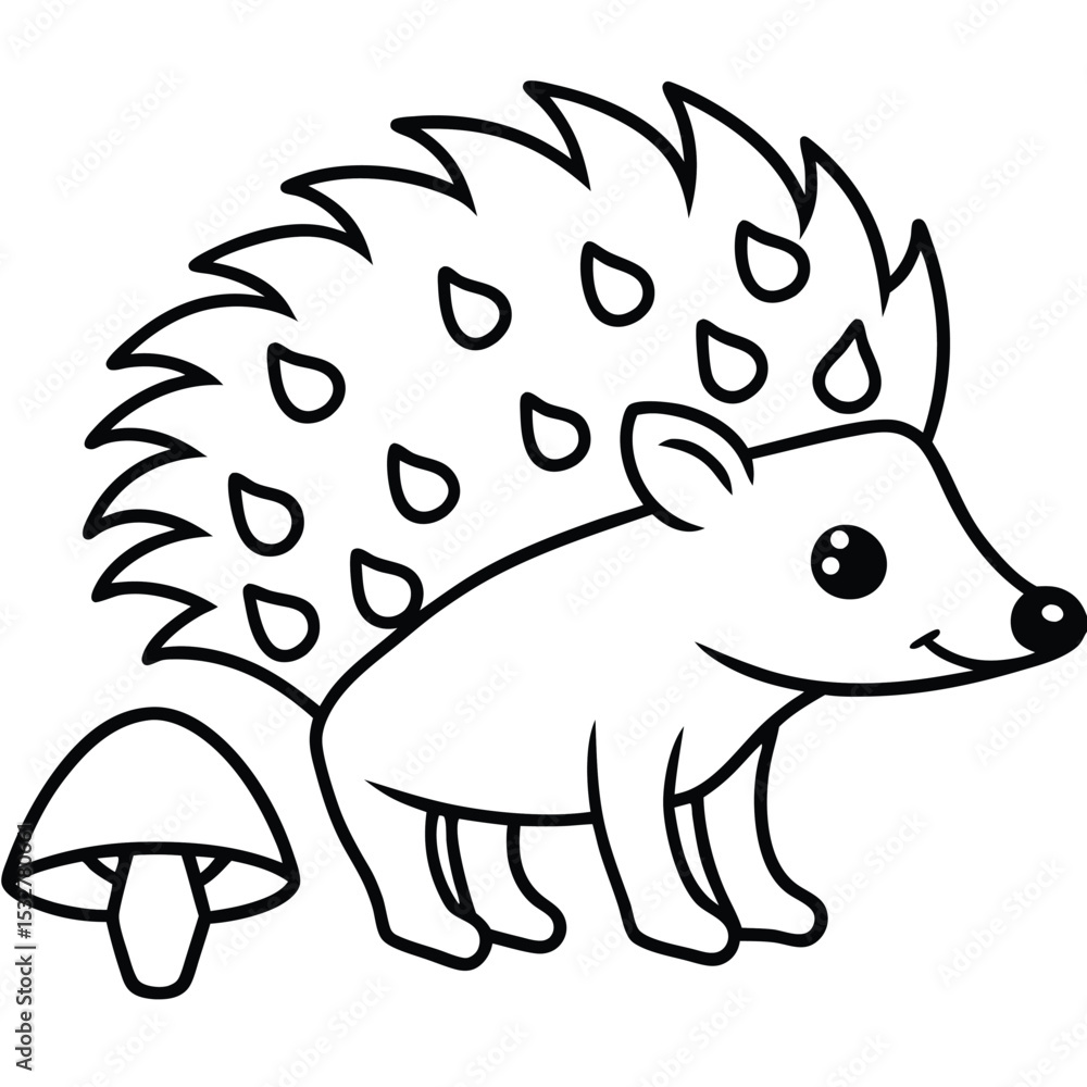 Charming Black and White Illustration of a Hedgehog with Mushroom: A Delightful Coloring Page for Kids Showcasing Simple Lines, Nature, and Whimsical Animal Artwork Depicting an Adorable Creature Charming Black and White Illustration of a Hedgehog with Mushroom: A Delightful Coloring Page for Kids Showcasing Simple Lines, Nature, and Whimsical Animal Artwork Depicting an Adorable Creature