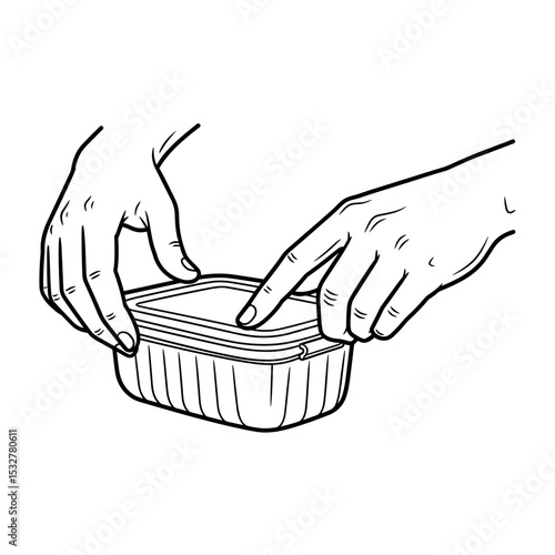 Hands sealing a plastic food container, meal prep and storage, kitchen essentials