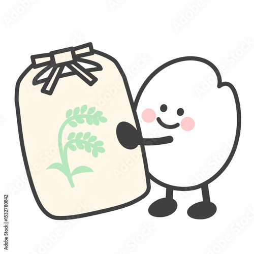 Rice character holding a bag of rice