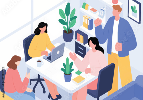 working in a group working away from home, enjoying a cup of coffee while using his laptop in his workspace