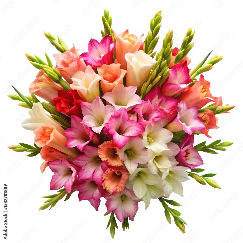 Obraz premium Elegant gladiolus flower arrangement in shades of pink, peach, and white