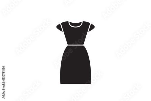 Women’s Dress Silhouette Vector – Elegant Black Fashion Icon for Apparel and Boutique Designs

