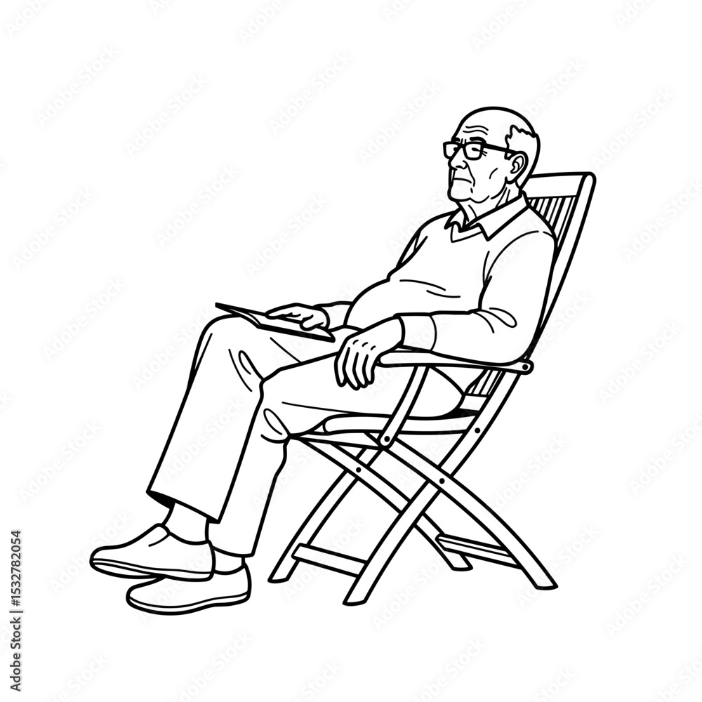 Elderly man relaxing on a chair, enjoying leisure time, calm demeanor Elderly man relaxing on a chair, enjoying leisure time, calm demeanor