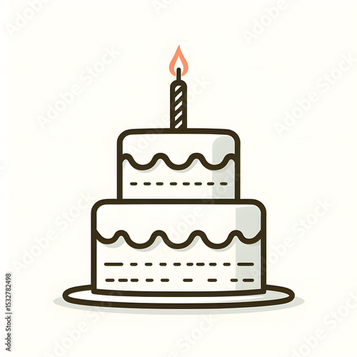 Sweet chocolate birthday cake illustration with lit candles for a festive party celebration