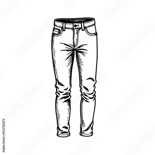 Hand-drawn slim jeans with waistband and belt loops for denim UI packs - everyday wardrobe icons - clothing stores