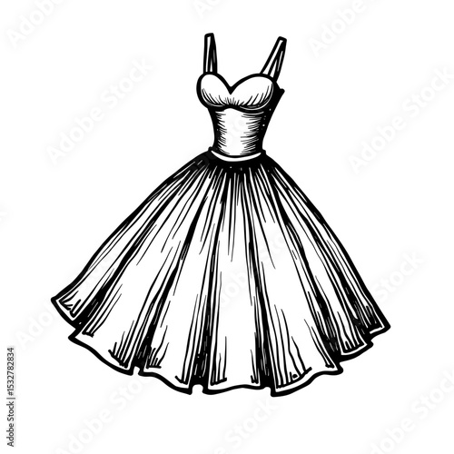 Hand-drawn ball gown with layered skirt and sweetheart neckline for formalwear dashboards - event styling kits - evening dress planners
