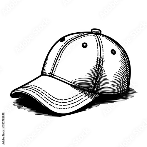 Hand-drawn baseball cap with stitched visor for casualwear layouts - ecommerce hats - urban wardrobe planners