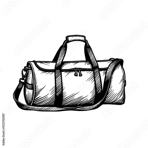 Hand-drawn duffel bag with side pockets and rounded top for gym kit dashboards - travel fashion planners - weekend capsule sets