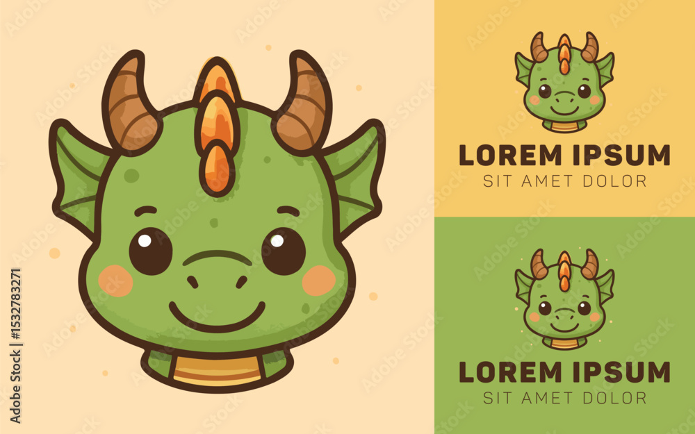 Fototapeta premium Cute Dragon Sitting Down with a Gentle Smile