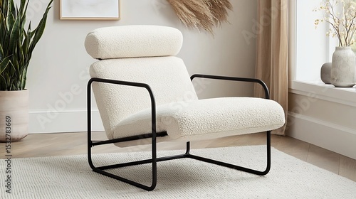 Modern Living Room Interior with Creamy Lounge Chair and Contemporary Decoration